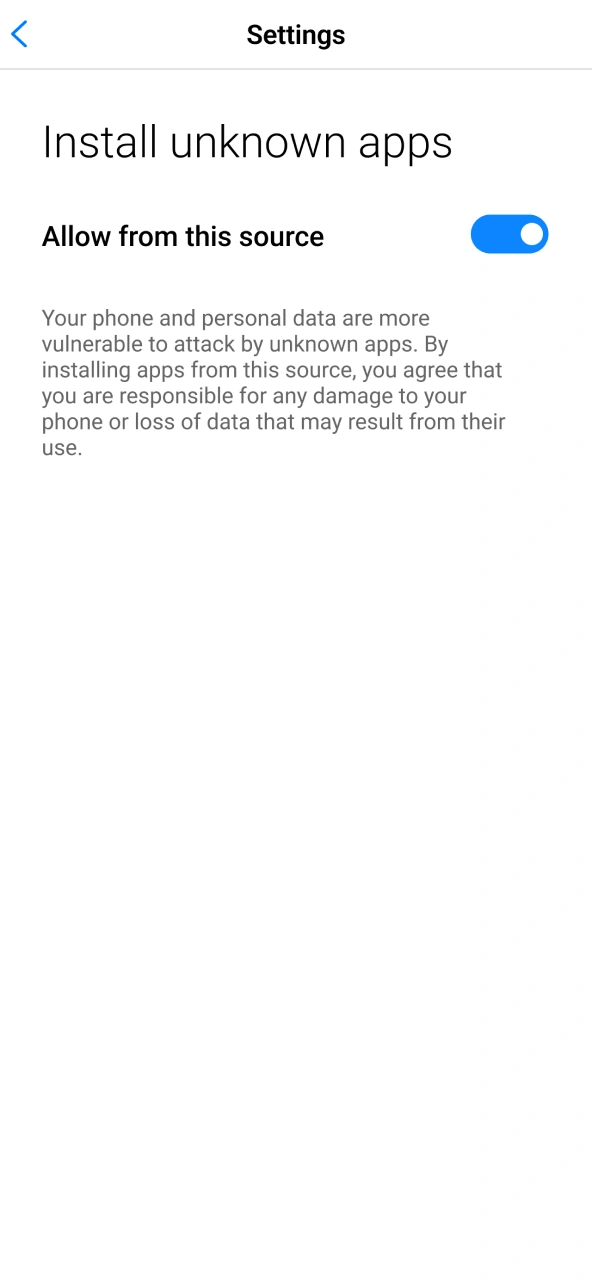 Activate security setting for 1win APK installation.