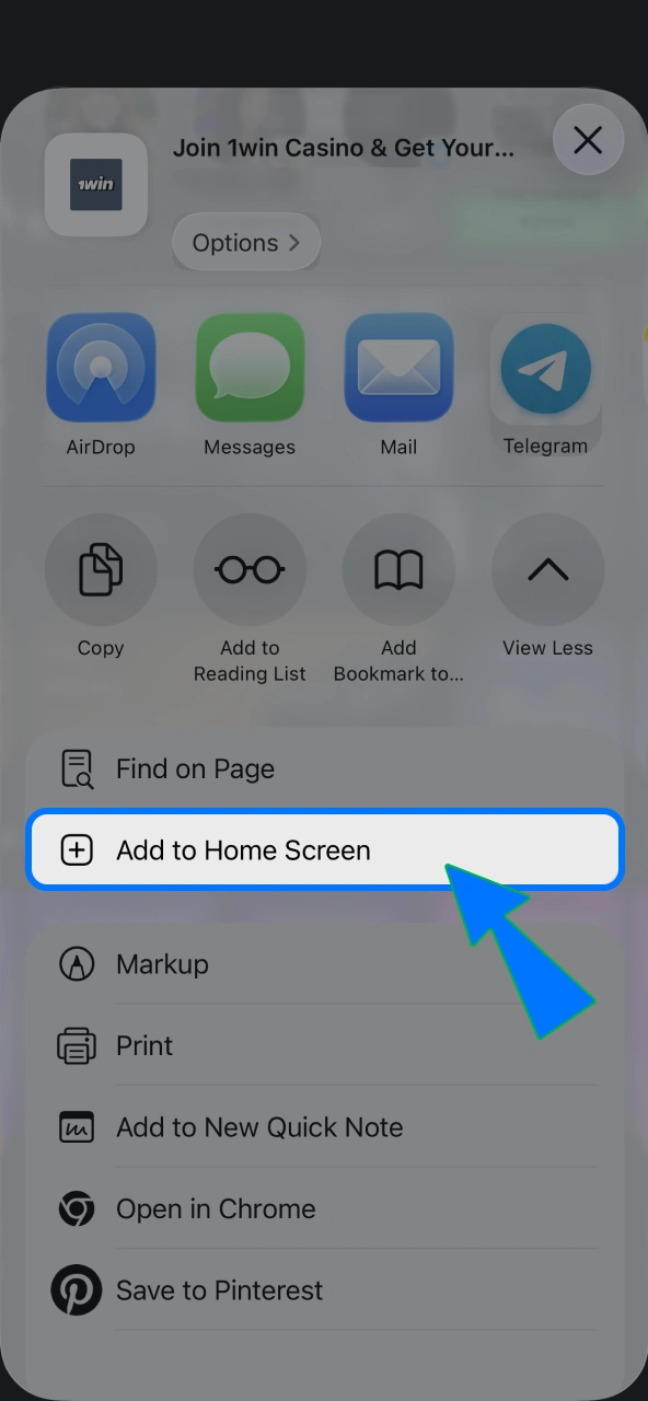 Add 1win to home screen for instant launch.