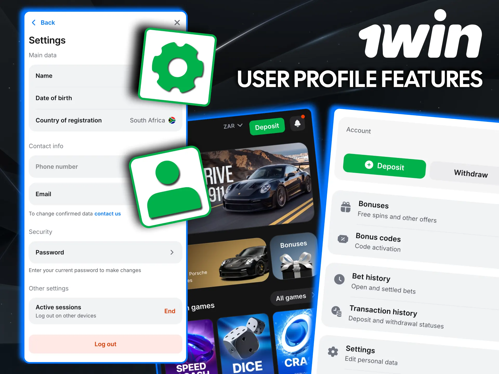 Manage balances and bonuses directly in 1win profile.
