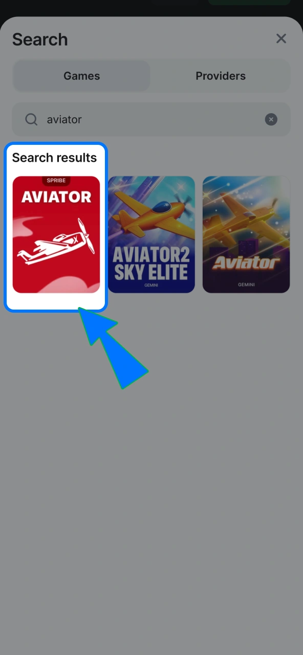Find Aviator under casino section on 1win site.