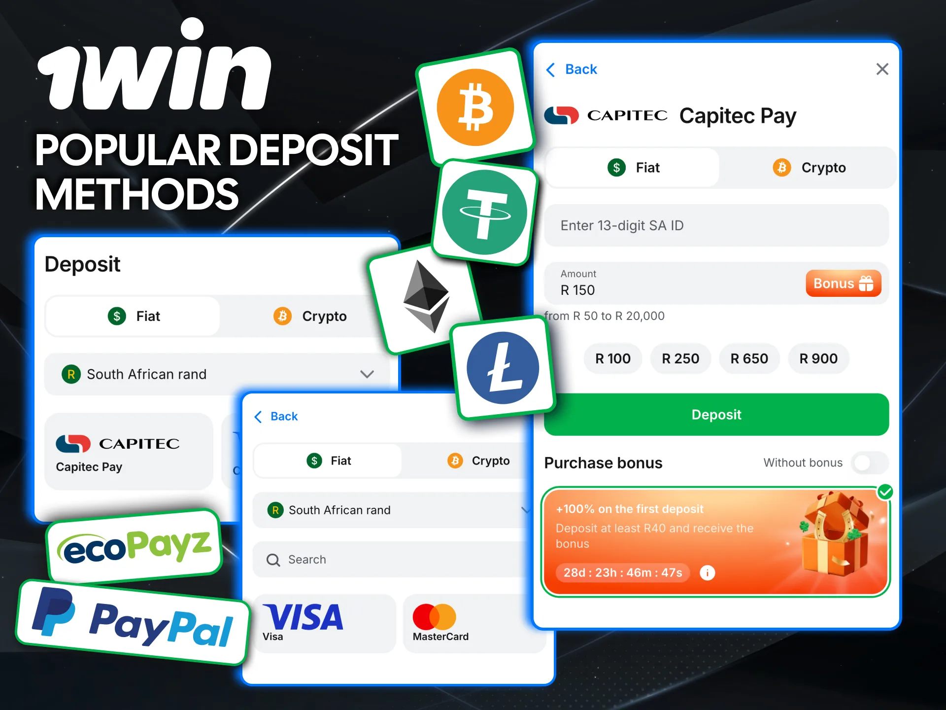 South Africans fund 1win via Skrill, Neteller, ecoPayz.