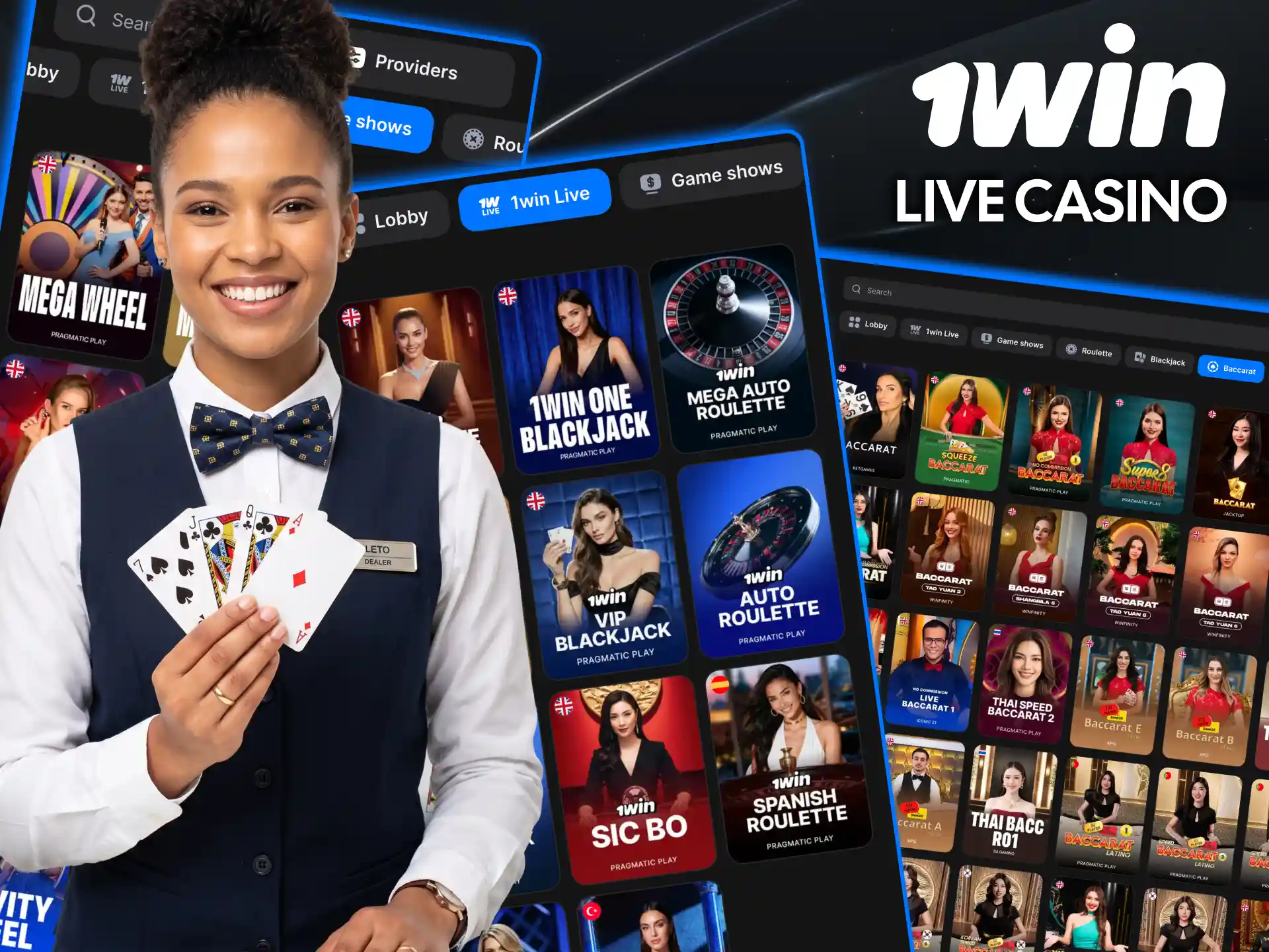 Experience real dealers streaming live games on 1win.