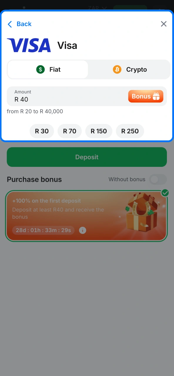 South Africans specify payment details on 1win.
