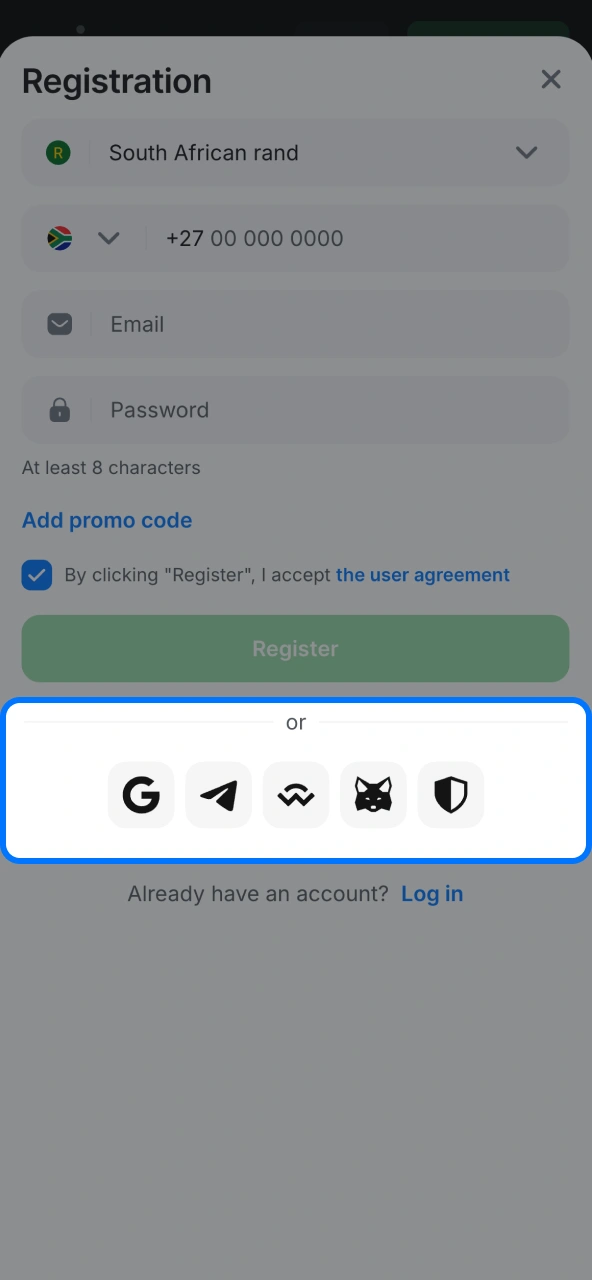 Select preferred 1win signup method easily.