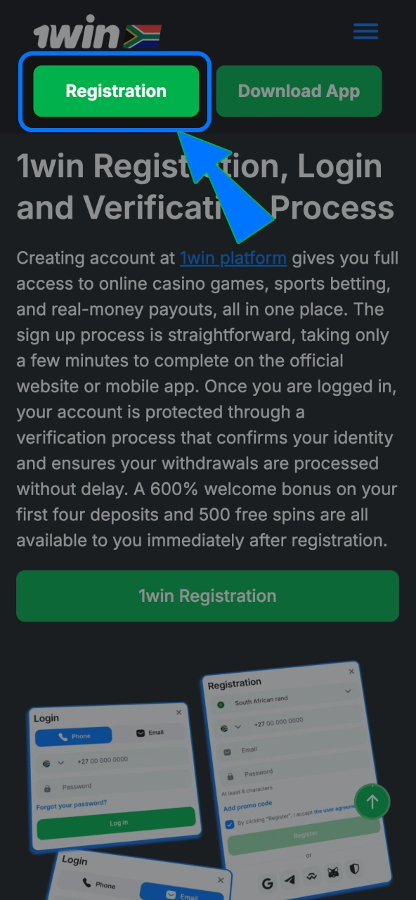South Africans press login for 1win access.