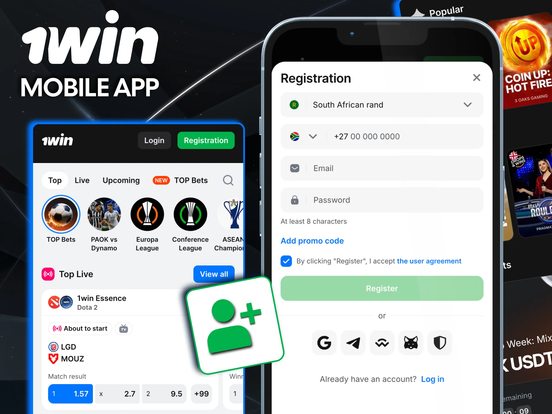 1win mobile sign‑up process optimised for smartphones.