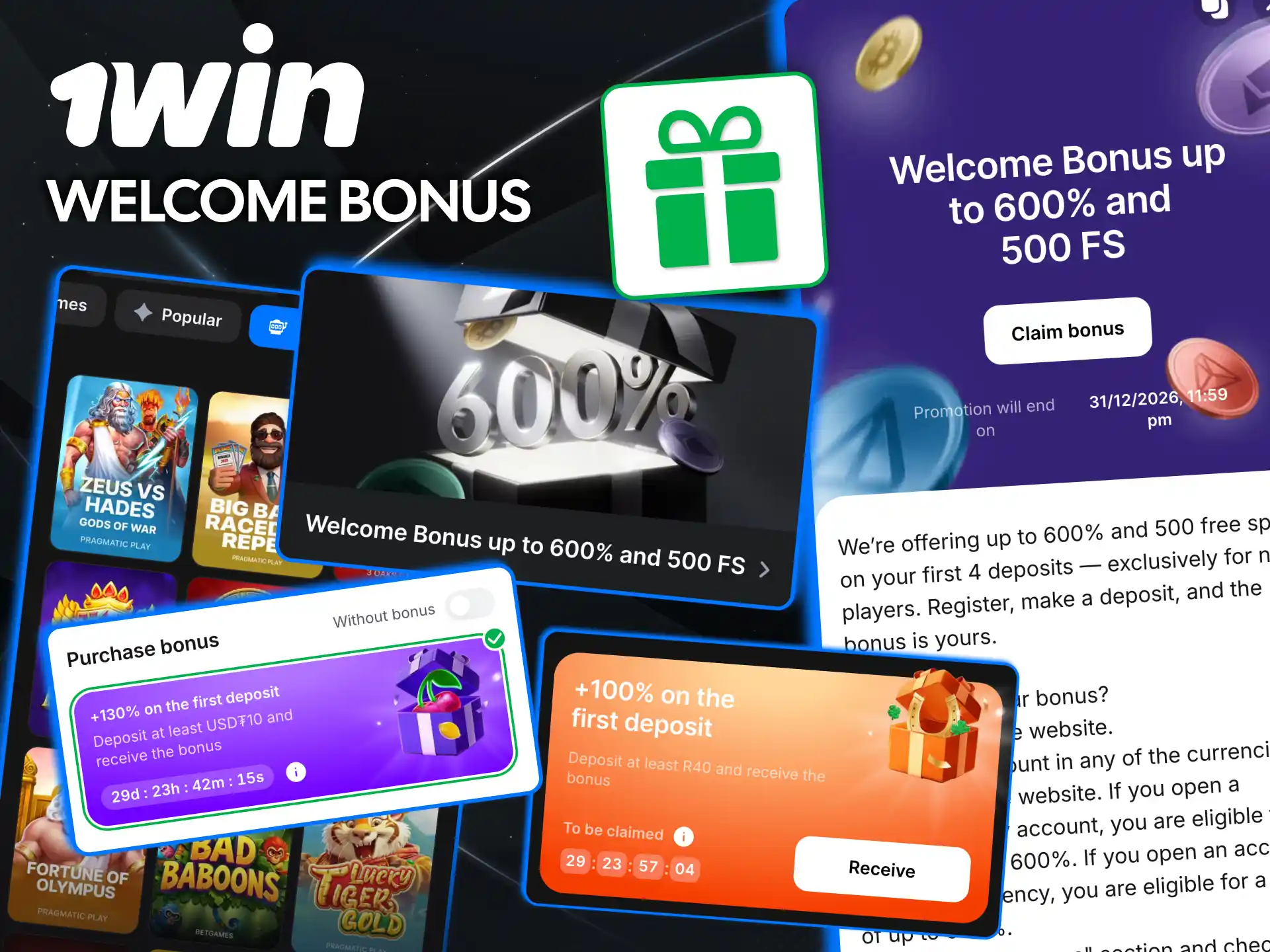 Claim 1win welcome bonus after completing registration.