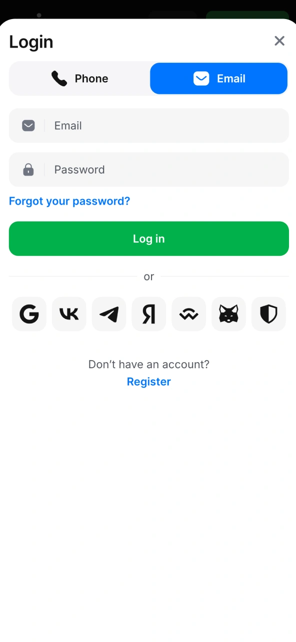 Enter registered data to log into 1win.