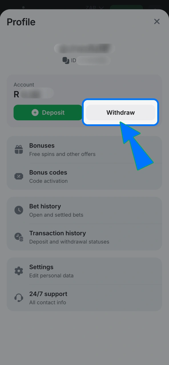 Open 1win wallet area to manage account balance.